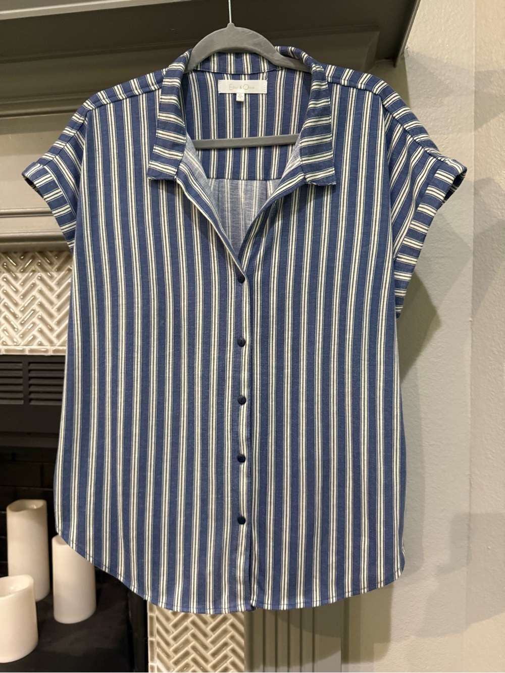 Eden & Olivia Blue and Cream Vertical Stripe Button-Down Shirt